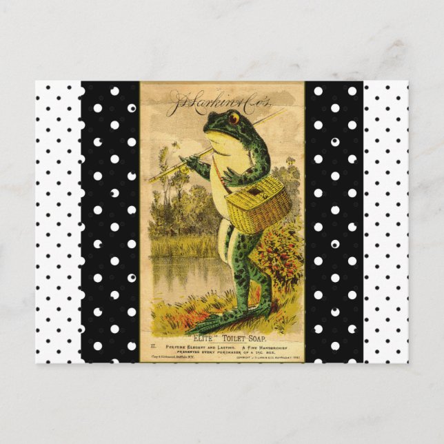 Vintage Black and White Polka Dot Frog Post Card (Front)