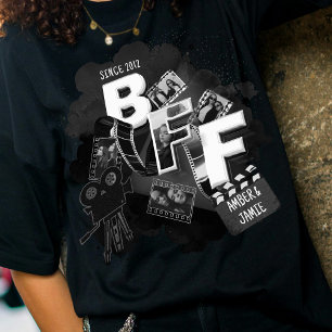 Vintage Black and White Retro Film BFF Add Photos T-Shirt
