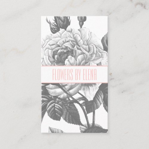 Vintage black and white rose flowers blush pink business card