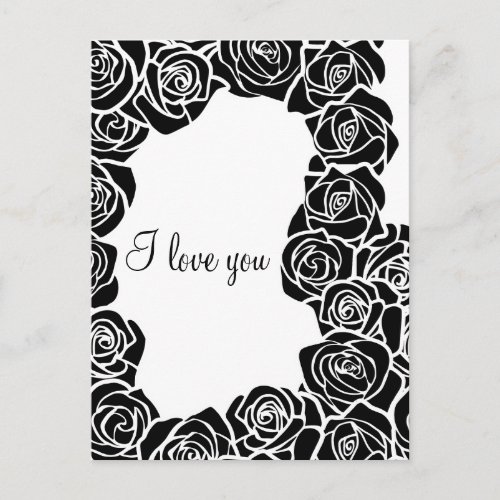 Vintage black and white rose I love you Postcard