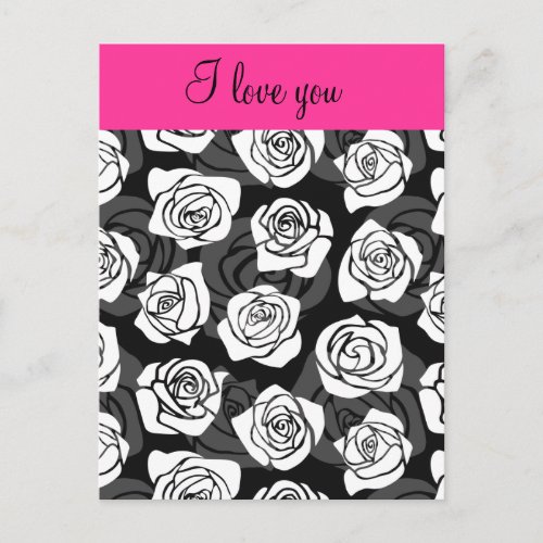 Vintage black and white rose I love you Postcard