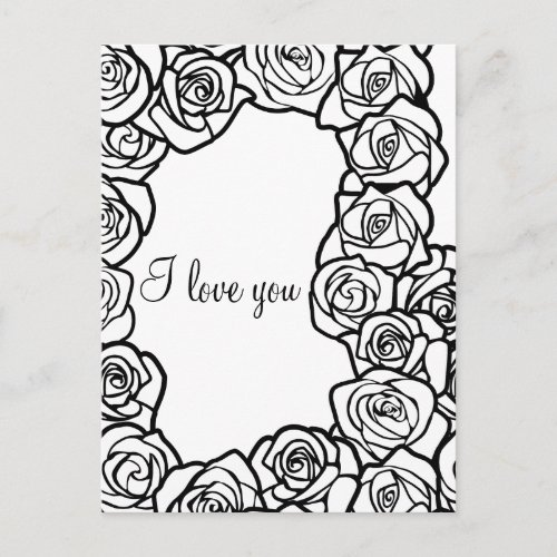 Vintage black and white rose I love you Postcard