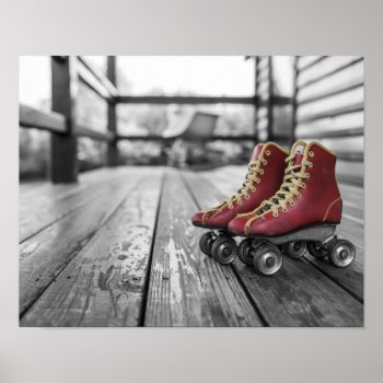 Vintage Black And White Rustic Red Roller Skates Poster by MaggieMart at Zazzle