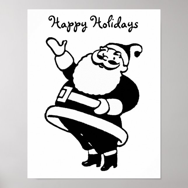 Vintage Black And White Santa Claus Art Poster (Front)