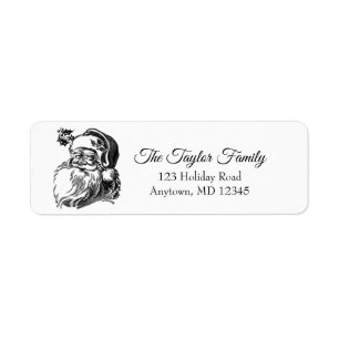 Vintage Black and White Santa Claus Return Address Label