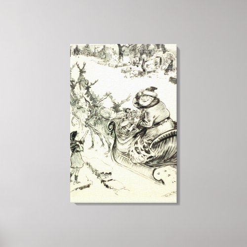 Vintage Black and White Santa Coming to Town Canvas Print