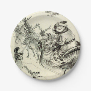 Vintage Black and White Santa Coming to Town Paper Plates
