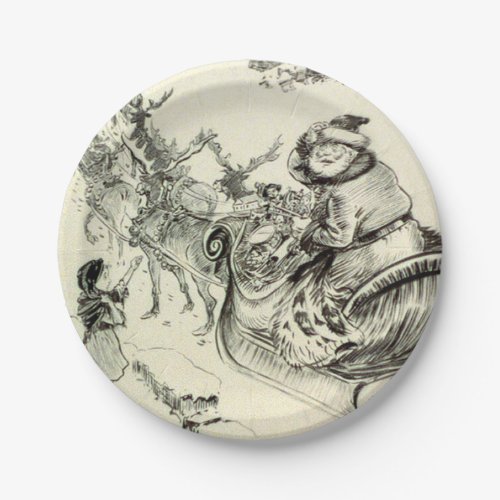 Vintage Black and White Santa Coming to Town Paper Plates