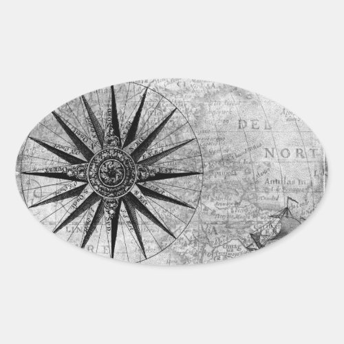 Vintage black and white sea map decals DIY  craft Oval Sticker