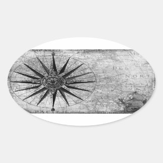 Vintage black and white sea map decals DIY & craft Oval Sticker