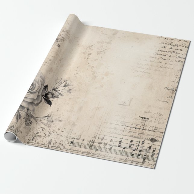 Vintage Black and White Shabby Chic Wrapping Paper (Unrolled)