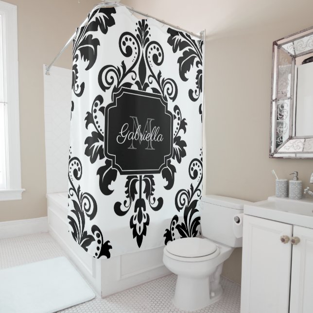 Vintage Black and White Shower Curtain (In Situ)