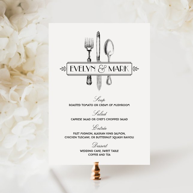 Vintage Black and White Silverware Wedding Menu (Creator Uploaded)