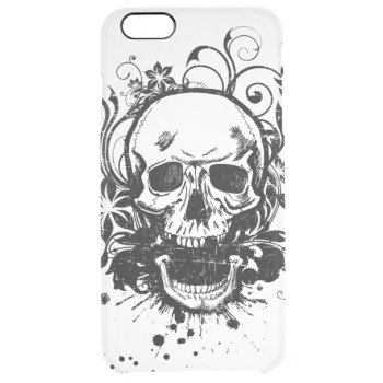Vintage Black And White Sketch Skull Swirl Flowers Clear Iphone 6 Plus Case by CityHunter at Zazzle