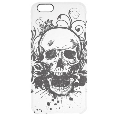Vintage Black and White Sketch Skull Swirl Flowers Clear iPhone 6 Plus Case