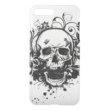 Vintage Black And White Sketch Skull Swirl Flowers Iphone 8 Plus/7 Plus Case by CityHunter at Zazzle