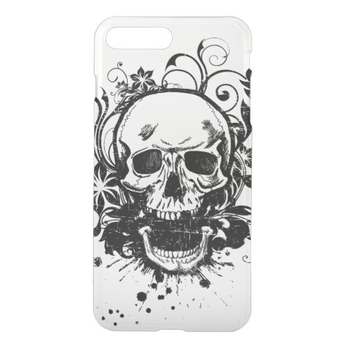 Vintage Black and White Sketch Skull Swirl Flowers iPhone 8 Plus7 Plus Case