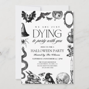Vintage Black and White Skull Halloween Invitation