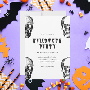 Vintage Black and White Skull Halloween Party Invitation