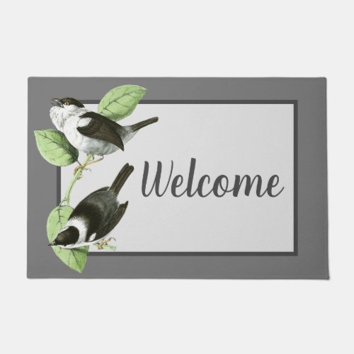 Vintage Black and White Songbirds Welcome Doormat