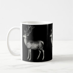 Vintage black and white Stag illustration, Coffee Mug