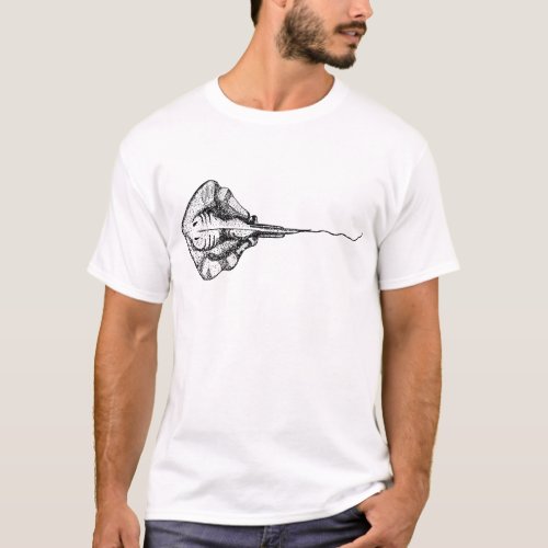 Vintage Black and White Stingray Illustration T_Shirt