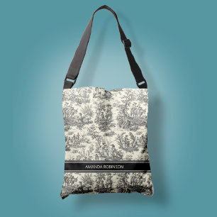 Vintage black and white toile de jouy printed crossbody bag