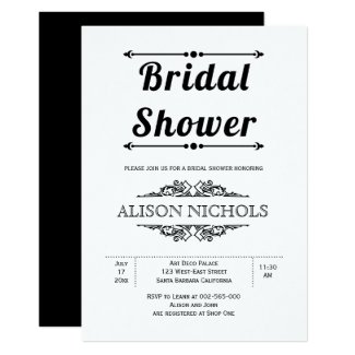 Vintage black and white typography bridal shower invitation