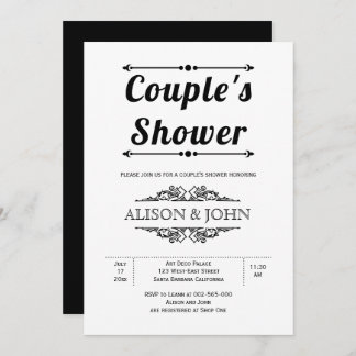 Vintage black and white typography couples shower invitation