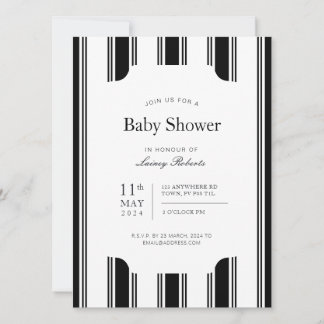 Vintage Black and White Vertical Regency Stripe Invitation