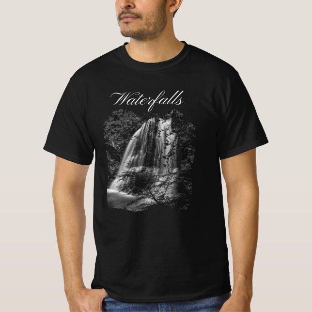 Vintage Black and White Waterfalls T-Shirt (Front)