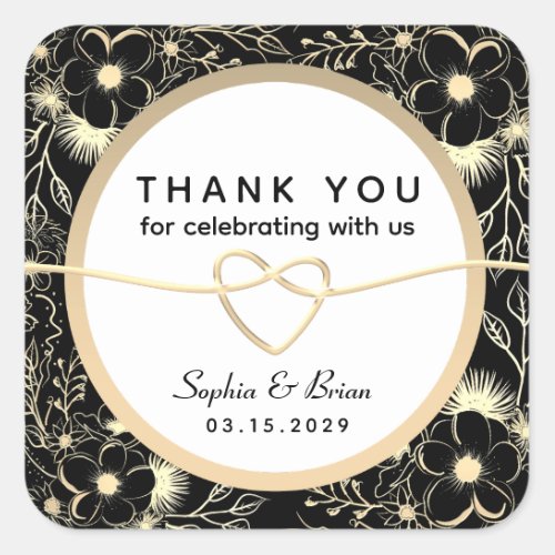 Vintage Black and White Wedding Thank You Square Sticker