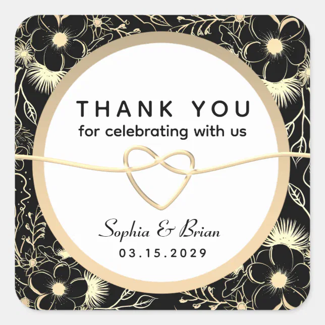 Vintage Black and White Wedding Thank You Square Sticker | Zazzle