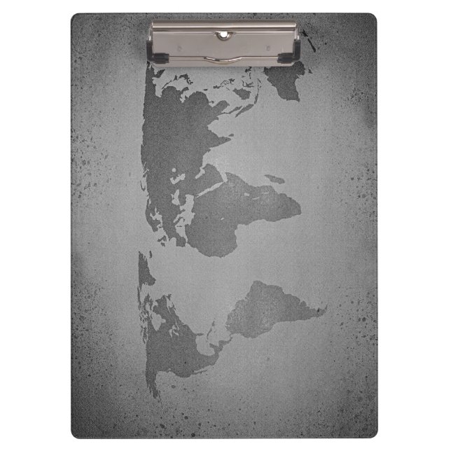 Vintage black and white world map clipboard (Front)