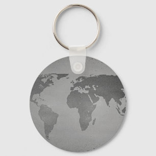 Vintage black and white world map keychain