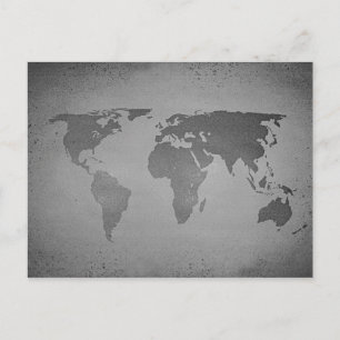 Vintage black and white world map postcard