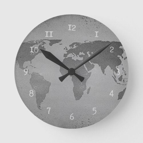 Vintage black and white world map round clock