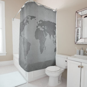 Vintage black and white world map shower curtain