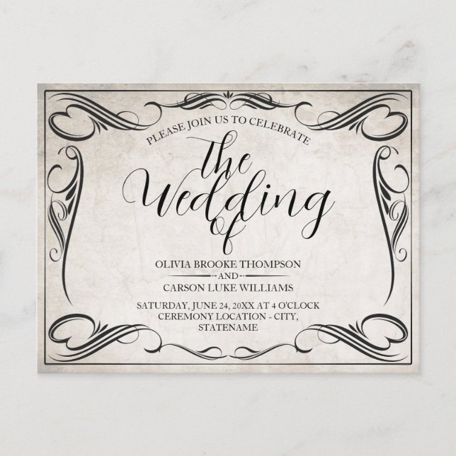 Vintage Black Art Deco Wedding Announcement (Front)