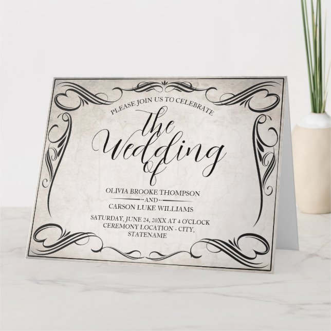Vintage Black Art Deco Wedding Announcement (Front)