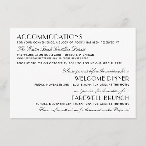 Vintage Black Art Deco Wedding Information Enclosure Card