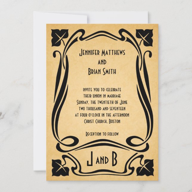 Vintage Black Art Deco Wedding Invitation (Front)