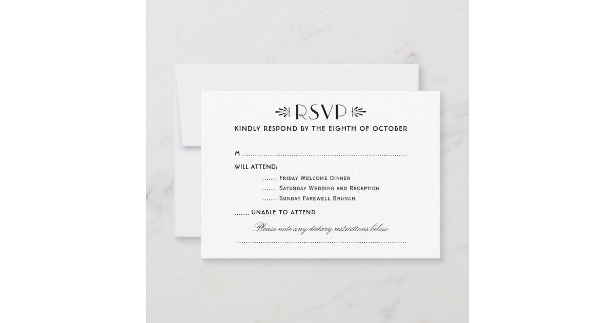 Vintage Black Art Deco Wedding Multiple Events RSVP Card Zazzle