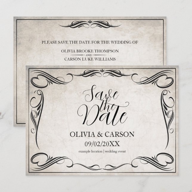 Vintage Black Art Deco Wedding Save the Date (Front/Back)
