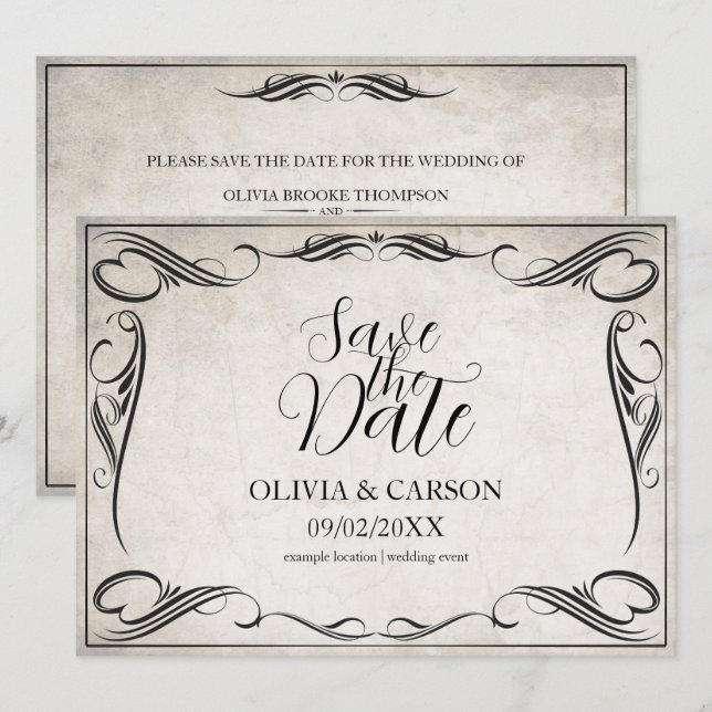 Vintage Black Art Deco Wedding Save the Date (Front/Back)