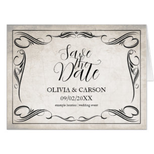Vintage Black Art Deco Wedding Save the Date Card