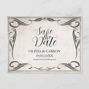 Vintage Black Art Deco Wedding Save the Date Holiday Postcard