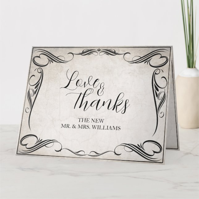 Vintage Black Art Deco Wedding ThankYou Card (Front)