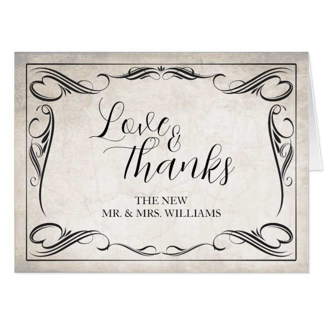 Vintage Black Art Deco Wedding ThankYou Card (Front Horizontal)