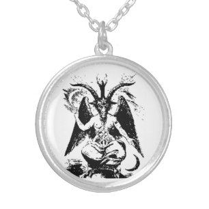 Vintage Black Baphomet Silver Plated Necklace